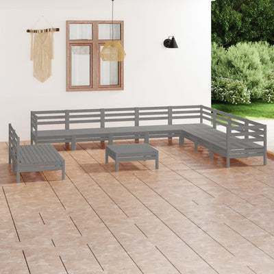 11 Piece Garden Lounge Set Solid Pinewood Grey Payday Deals