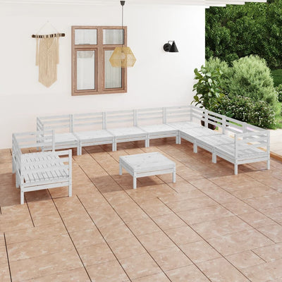 11 Piece Garden Lounge Set Solid Pinewood White Payday Deals