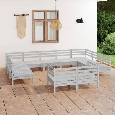 11 Piece Garden Lounge Set White Solid Pinewood Payday Deals