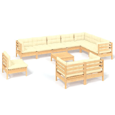 11 Piece Garden Lounge Set with Cream Cushions Solid Pinewood Payday Deals