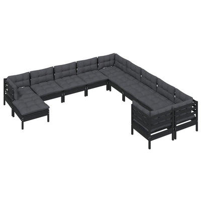 11 Piece Garden Lounge Set with Cushions Black Pinewood Payday Deals