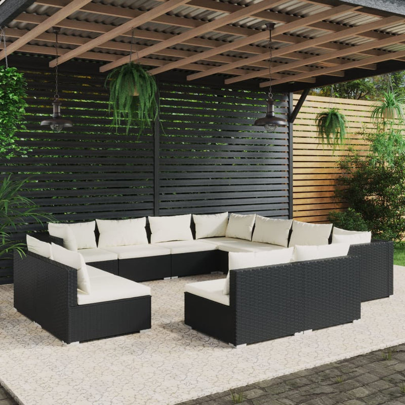 11 Piece Garden Lounge Set with Cushions Black Poly Rattan Payday Deals