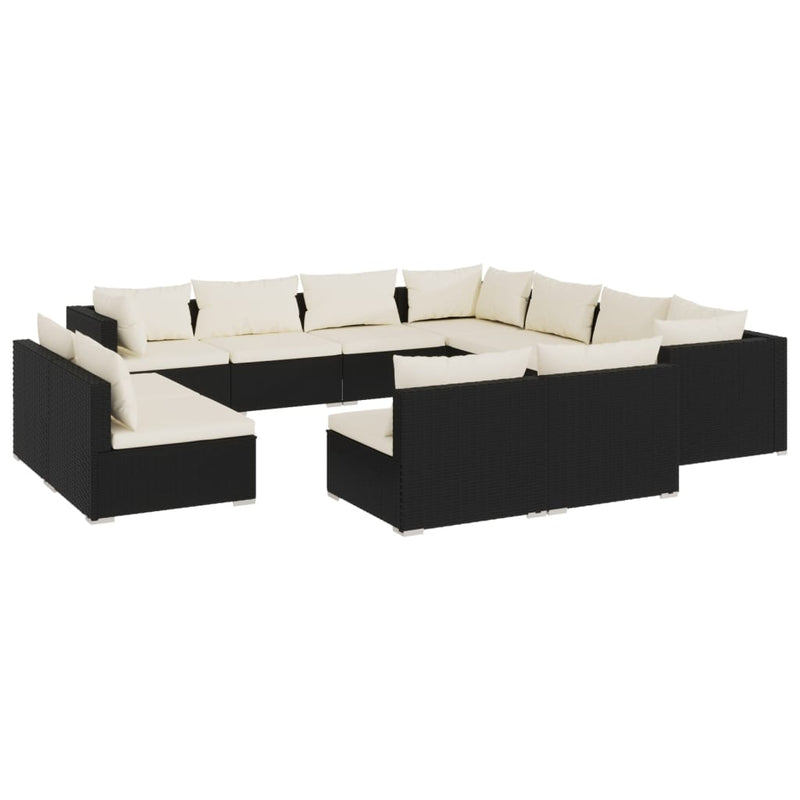 11 Piece Garden Lounge Set with Cushions Black Poly Rattan Payday Deals