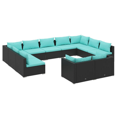 11 Piece Garden Lounge Set with Cushions Black Poly Rattan Payday Deals