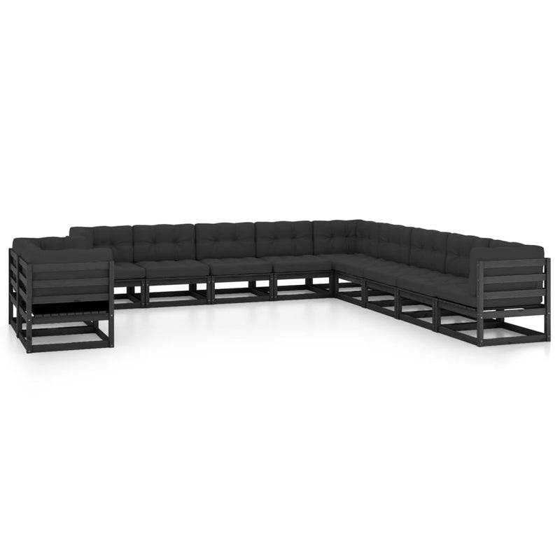 11 Piece Garden Lounge Set with Cushions Black Solid Pinewood Payday Deals