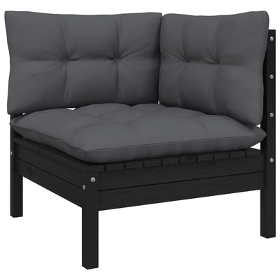 11 Piece Garden Lounge Set with Cushions Black Solid Pinewood Payday Deals