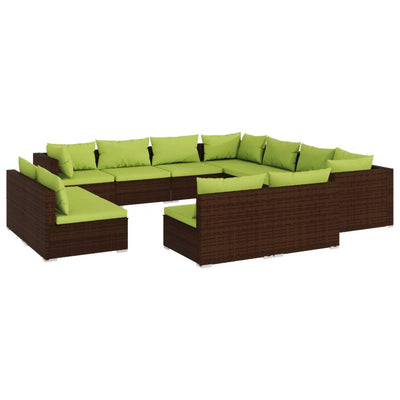 11 Piece Garden Lounge Set with Cushions Brown Poly Rattan Payday Deals