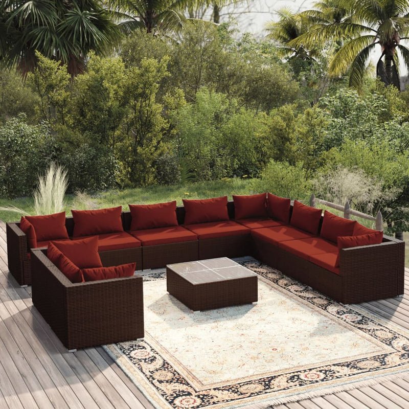 11 Piece Garden Lounge Set with Cushions Brown Poly Rattan Payday Deals