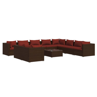 11 Piece Garden Lounge Set with Cushions Brown Poly Rattan Payday Deals