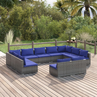 11 Piece Garden Lounge Set with Cushions Grey Poly Rattan