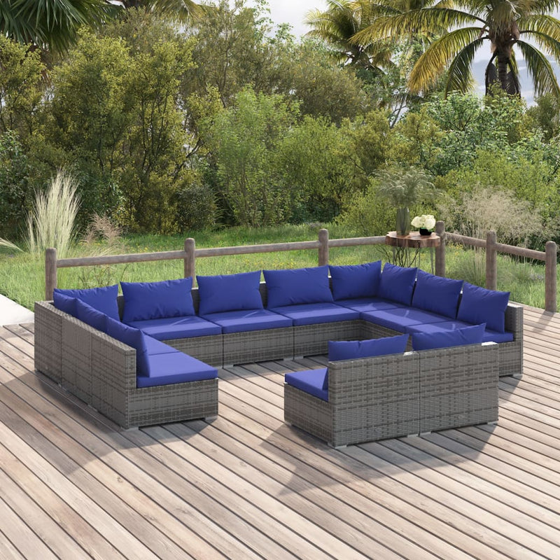 11 Piece Garden Lounge Set with Cushions Grey Poly Rattan Payday Deals