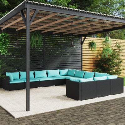 11 Piece Garden Lounge Set with Cushions Poly Rattan Black Payday Deals