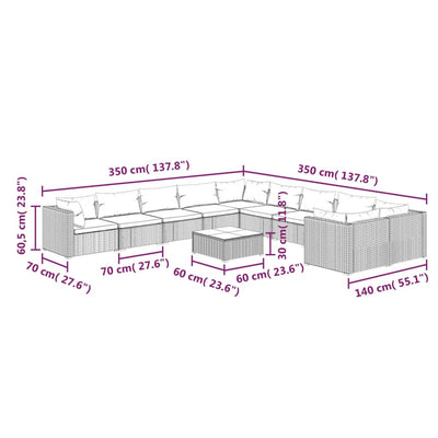 11 Piece Garden Lounge Set with Cushions Poly Rattan Brown Payday Deals