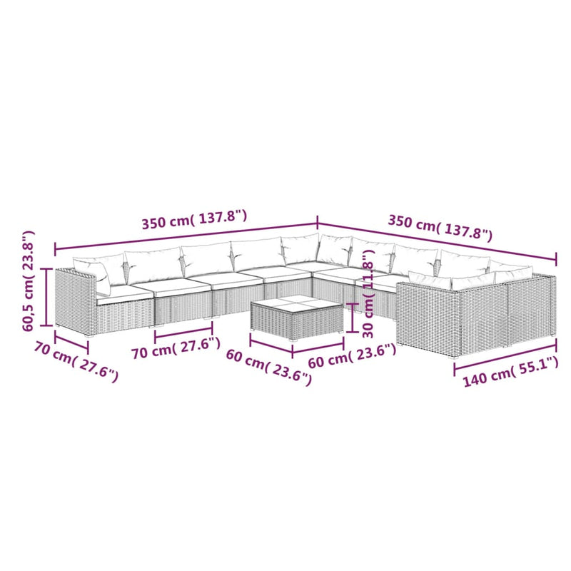 11 Piece Garden Lounge Set with Cushions Poly Rattan Brown Payday Deals