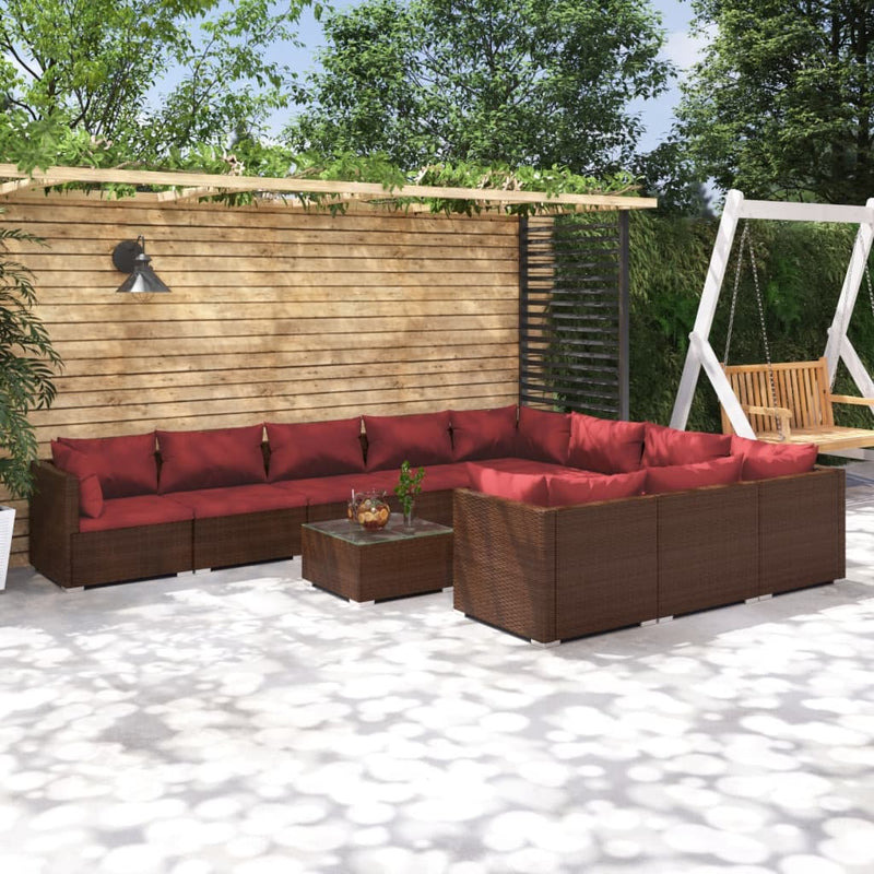 11 Piece Garden Lounge Set with Cushions Poly Rattan Brown Payday Deals