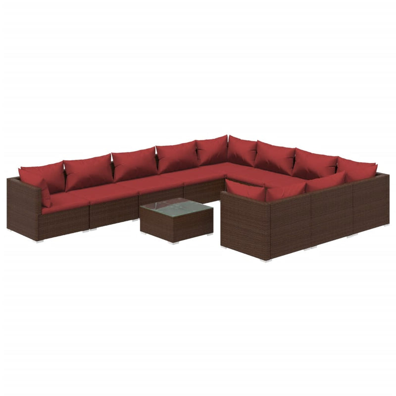 11 Piece Garden Lounge Set with Cushions Poly Rattan Brown Payday Deals