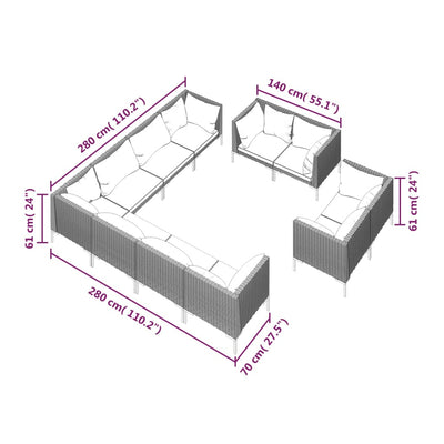 11 Piece Garden Lounge Set with Cushions Poly Rattan Dark Grey Payday Deals