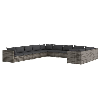 11 Piece Garden Lounge Set with Cushions Poly Rattan Grey Payday Deals