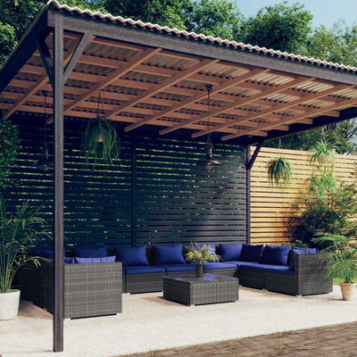 11 Piece Garden Lounge Set with Cushions Poly Rattan Grey