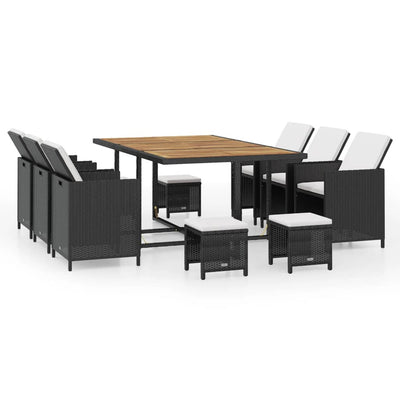 11 Piece Outdoor Dining Set Poly Rattan and Acacia Wood Black Payday Deals