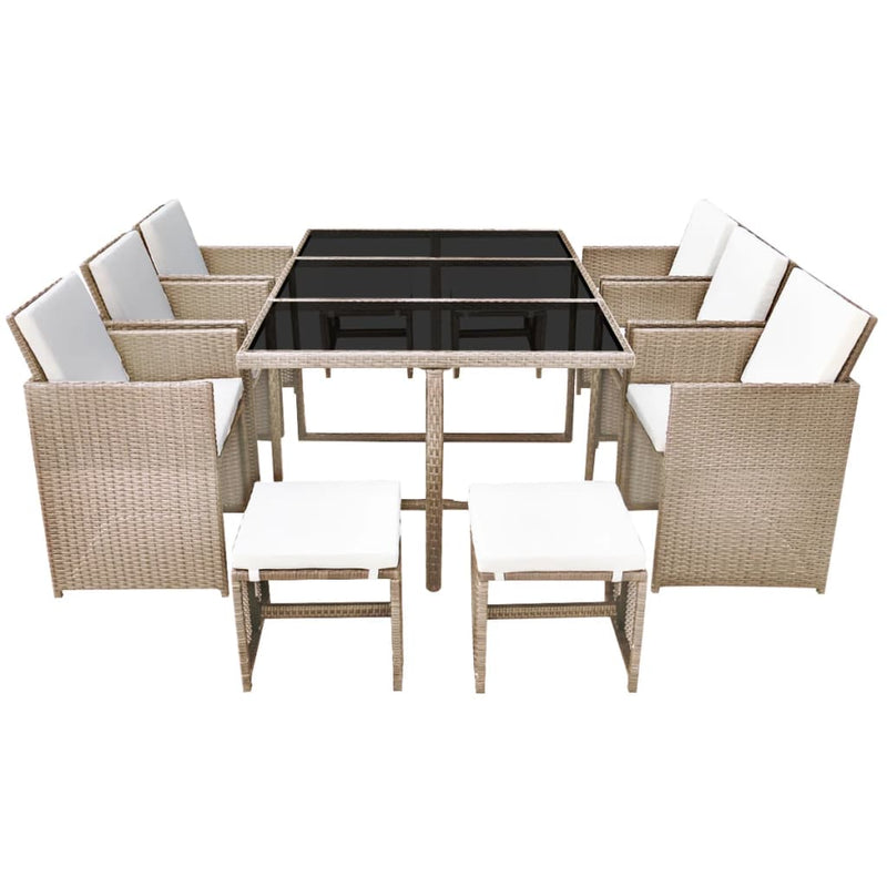 11 Piece Outdoor Dining Set with Cushions Poly Rattan Beige Payday Deals