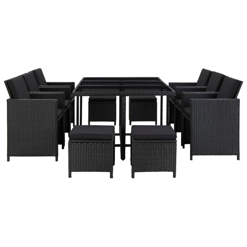 11 Piece Outdoor Dining Set with Cushions Poly Rattan Black Payday Deals