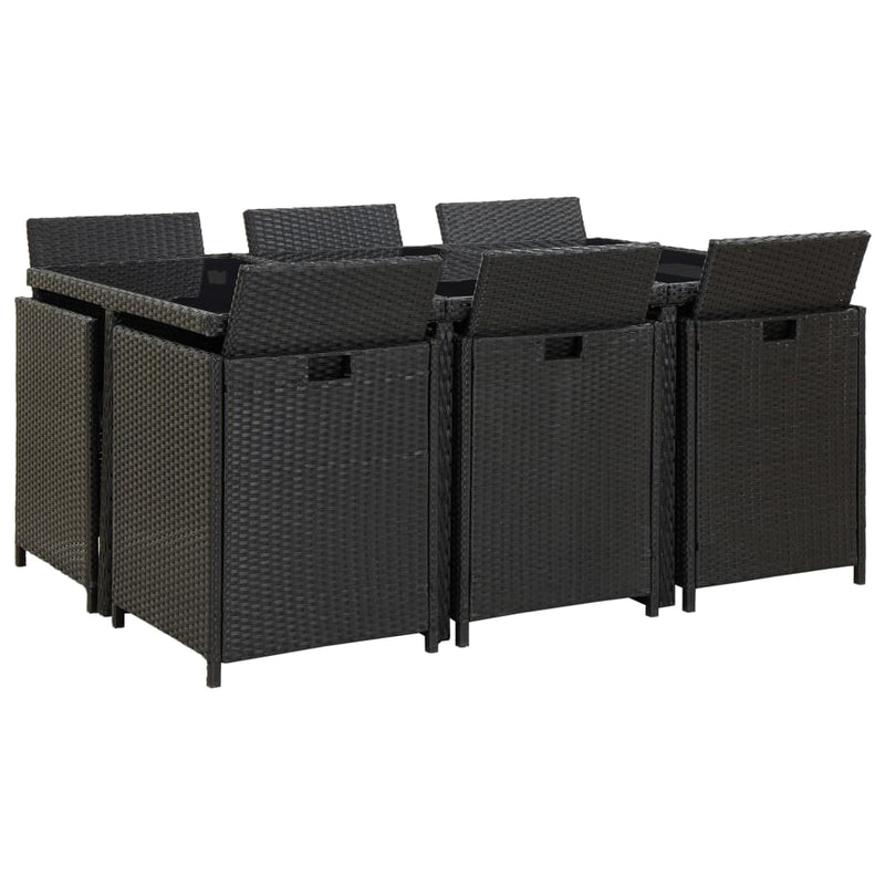 11 Piece Outdoor Dining Set with Cushions Poly Rattan Black Payday Deals