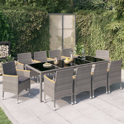 11 Piece Outdoor Dining Set with Cushions Poly Rattan Black and Grey Payday Deals