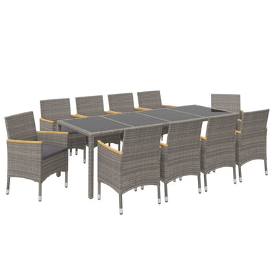 11 Piece Outdoor Dining Set with Cushions Poly Rattan Black and Grey Payday Deals
