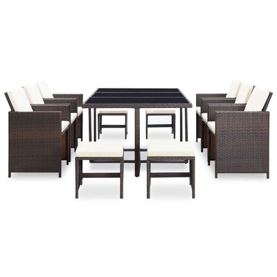 11 Piece Outdoor Dining Set with Cushions Poly Rattan Brown Payday Deals