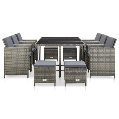 11 Piece Outdoor Dining Set with Cushions Poly Rattan Grey Payday Deals