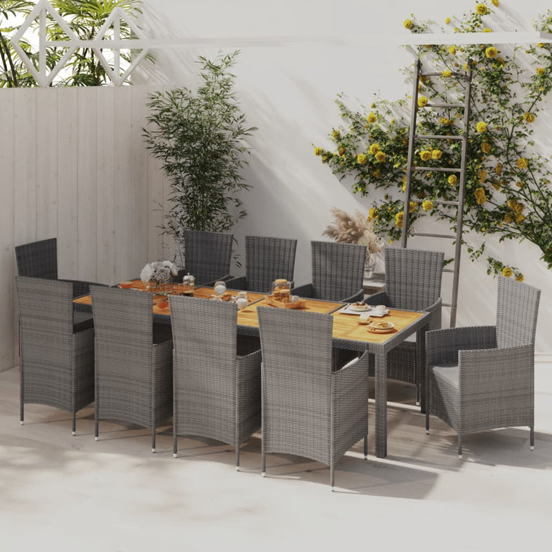 11 Piece Outdoor Dining Set with Cushions Poly Rattan Grey Payday Deals