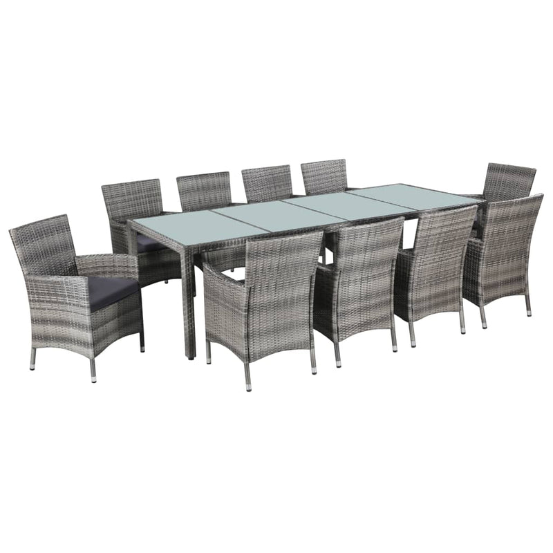 11 Piece Outdoor Dining Set with Cushions Poly Rattan Grey Payday Deals