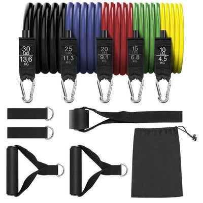 11 Piece Resistance Tube Bands Exercise Workout Bands Set Stackable With Handles & Bag Payday Deals