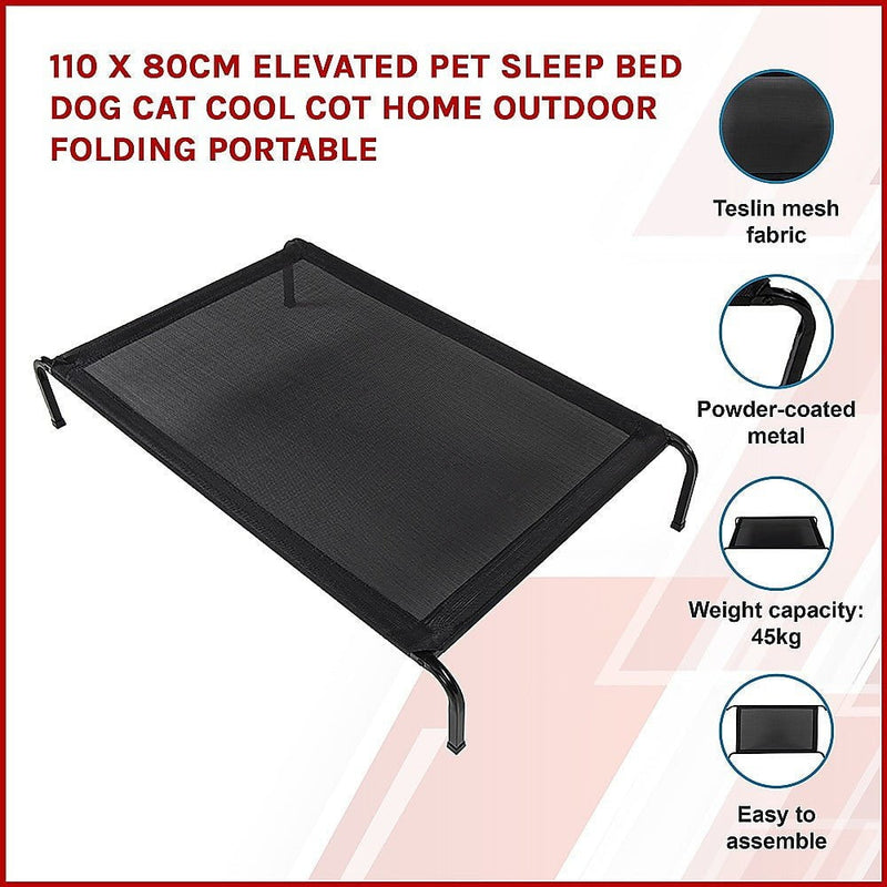 110 x 80cm Elevated Pet Sleep Bed Dog Cat Cool Cot Home Outdoor Folding Portable Payday Deals