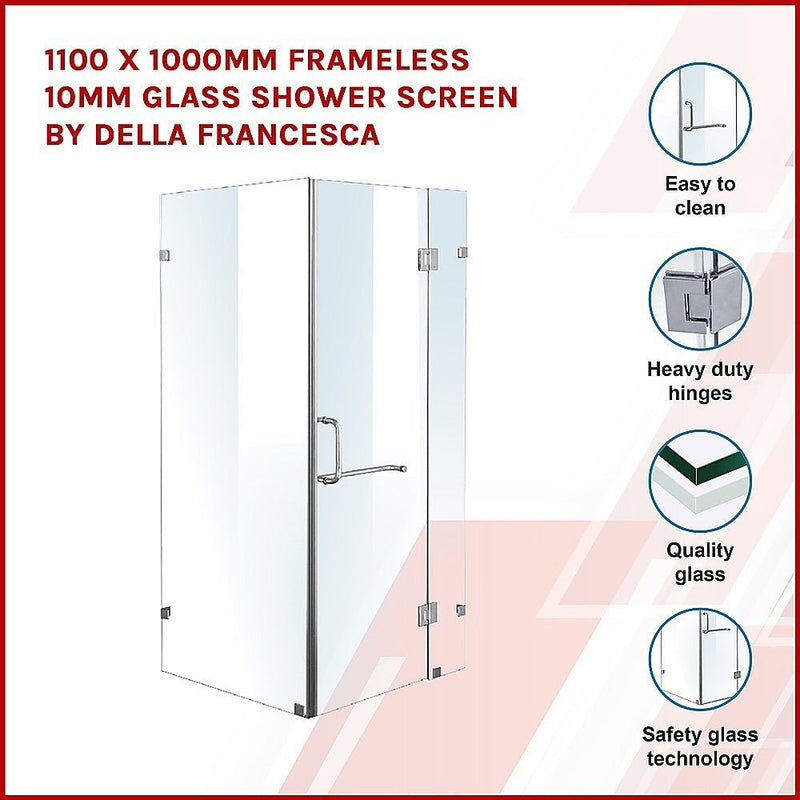 1100 x 1000mm Frameless 10mm Glass Shower Screen By Della Francesca Payday Deals