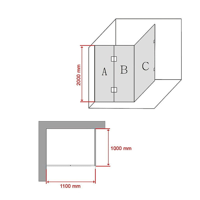 1100 x 1000mm Frameless 10mm Glass Shower Screen By Della Francesca Payday Deals