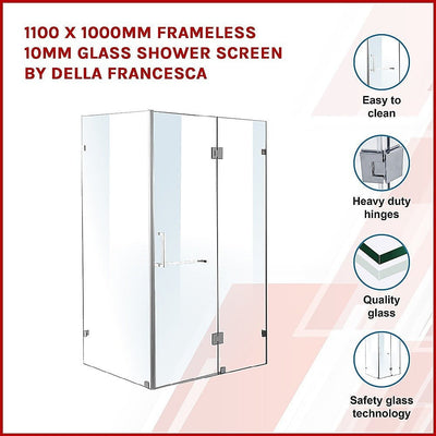 1100 x 1000mm Frameless 10mm Glass Shower Screen By Della Francesca Payday Deals