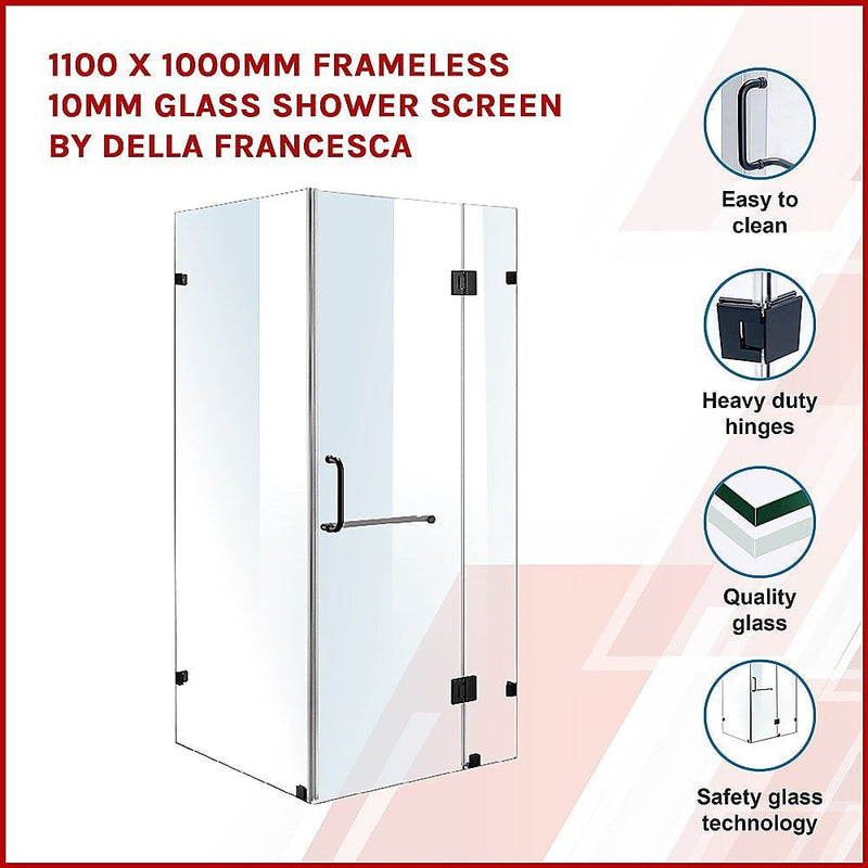 1100 x 1000mm Frameless 10mm Glass Shower Screen By Della Francesca Payday Deals