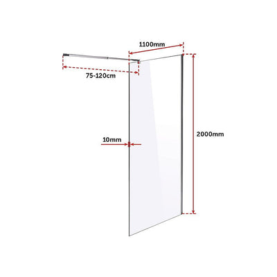 1100 x 2000mm Frameless 10mm Safety Glass Shower Screen Payday Deals