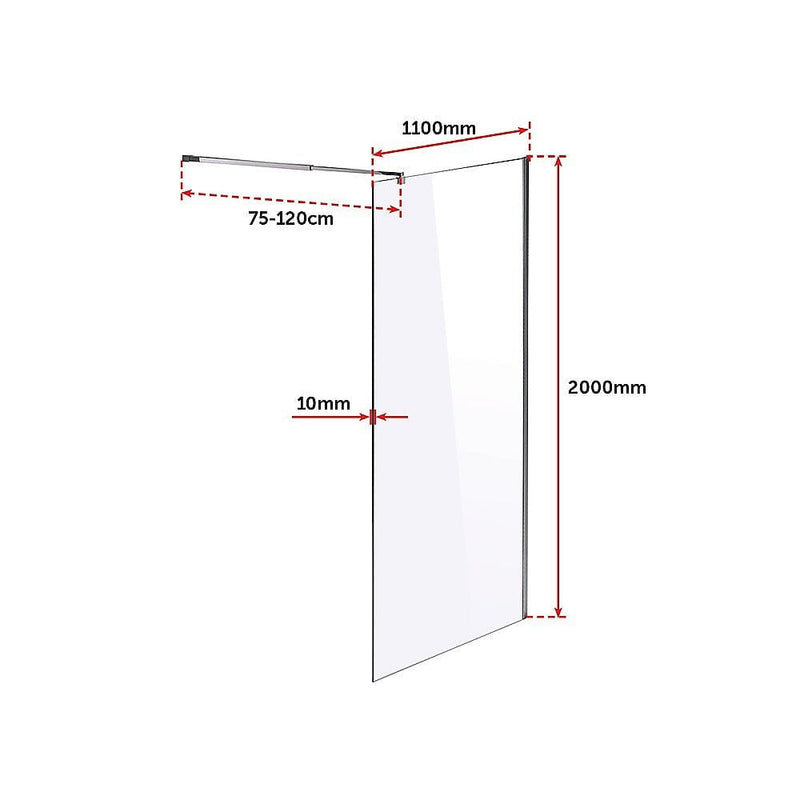 1100 x 2000mm Frameless 10mm Safety Glass Shower Screen Payday Deals