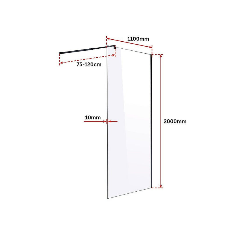 1100 x 2000mm Frameless 10mm Safety Glass Shower Screen Payday Deals