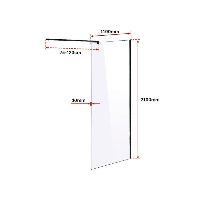 1100 x 2100mm Frameless 10mm Safety Glass Shower Screen Payday Deals