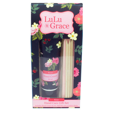 Lulu Grace Gift Pack Set Rose Moisturising Hand Cream 60ml Nail File and Cuticle Sticks