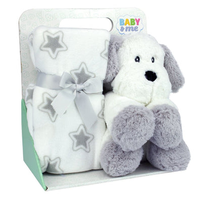 Baby & Me Puppy Dog 23cm & Blanket 90 x 75cm Plush Toy Gift Set White