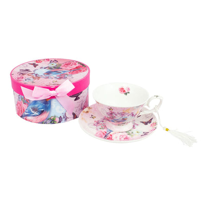 Lulu Grace Novelty Tea Cup & Saucer Gift Set Blue Bird Pattern