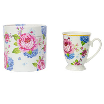Tea Cup Coffee Mug Pink & Blue Flowers Print Design Bone China Novelty Gift Set