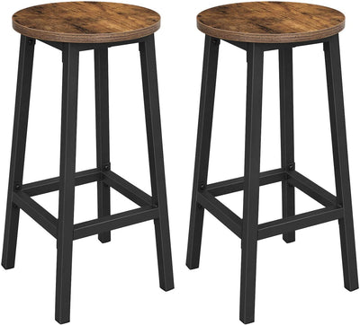 Set of 2 Bar Stools with Sturdy Steel Frame Rustic Brown and Black,  65 cm Height