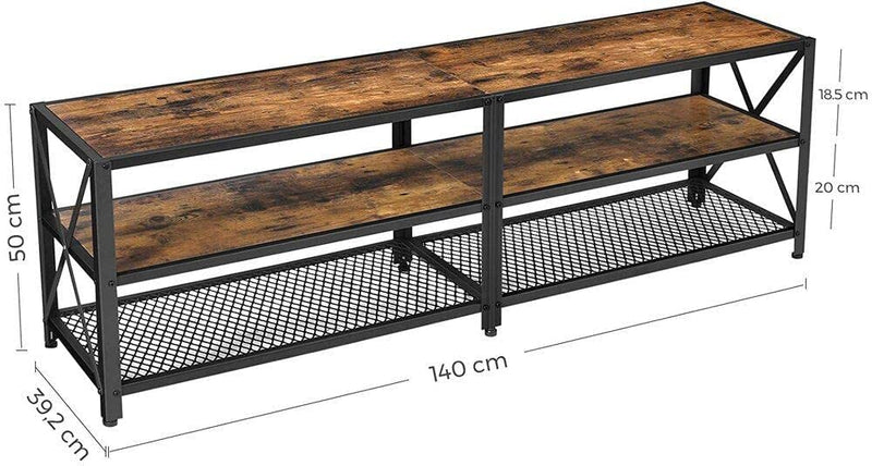 TV Stand for 60-Inch TV with Industrial Style Steel Frame, Rustic Brown and Black