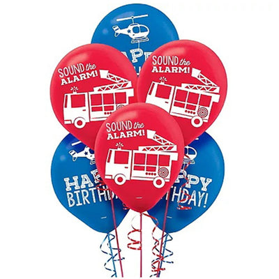 Fire Fighter First Responders 6 Pack Latex Balloons